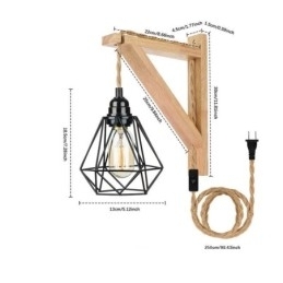 Amerikansk Retro Vegglampe 2,5 M Hamptau Hengende Wire Svart Jernmalt Lampeskjerm
