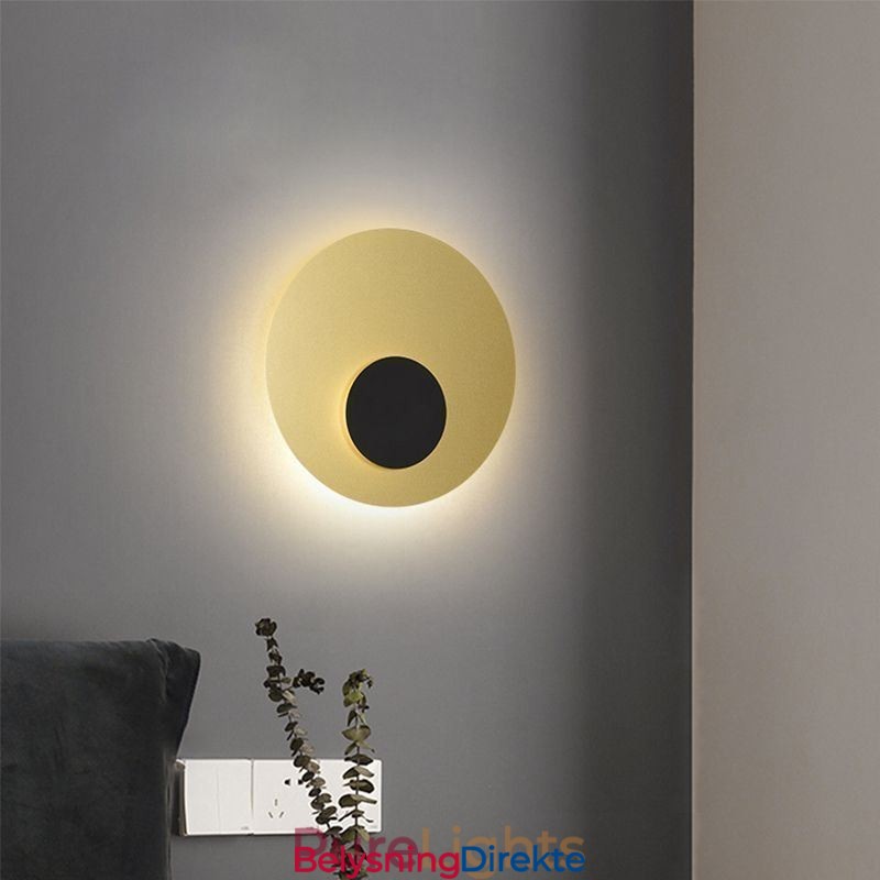 Nordisk Vegglampe Svart Gull Rund Vegglampe I Helkobber