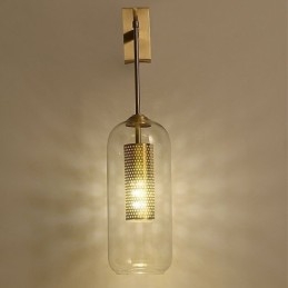 Nordisk Messingvegglampe Med Indre Hul Sylinderlampeskjerm I Glass