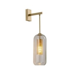 Nordisk Messingvegglampe Med Indre Hul Sylinderlampeskjerm I Glass