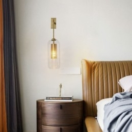 Nordisk Messingvegglampe Med Indre Hul Sylinderlampeskjerm I Glass