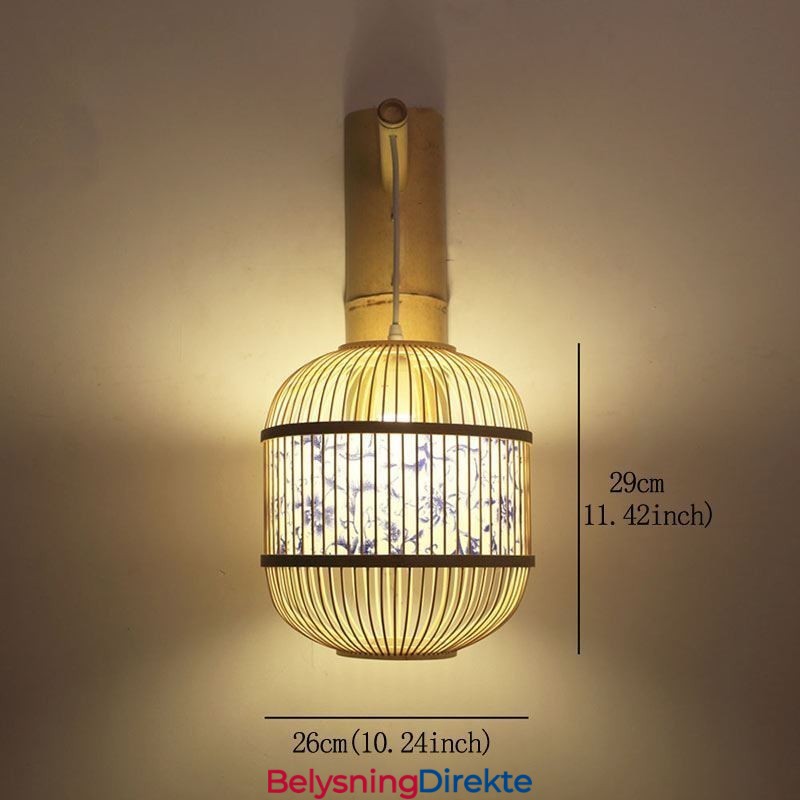 Kreativ Hengende Vegglampe I Bambus Med Burdesign, Dekorativ Lampe Ved Nattbordet