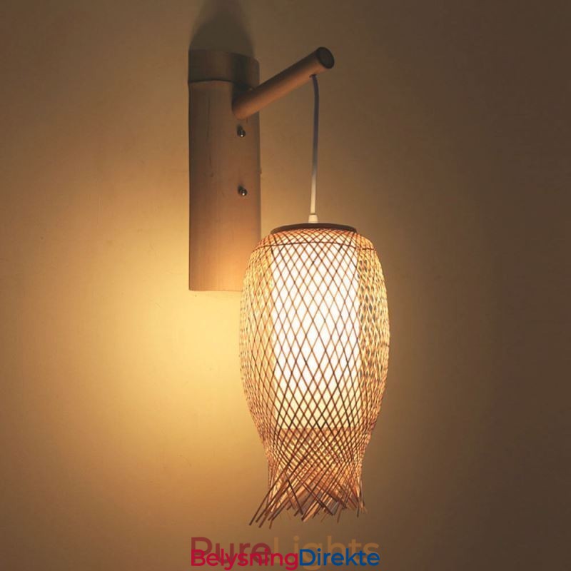 Nedadgående Bambusvegglampe Landlig Rund Vegglampe Nattbord Tehus Kreativ Lys