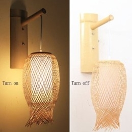 Nedadgående Bambusvegglampe Landlig Rund Vegglampe Nattbord Tehus Kreativ Lys