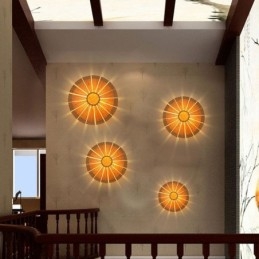 Rund Blomstervegglampe Unik Bambusvegglampe Kreativ Dekorativ Belysning
