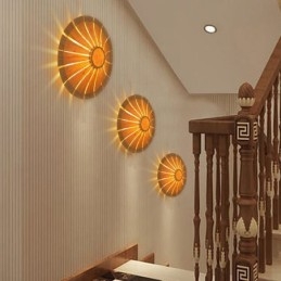 Rund Blomstervegglampe Unik Bambusvegglampe Kreativ Dekorativ Belysning