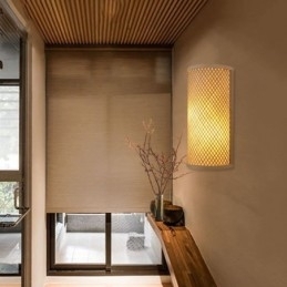 Halvsylindrisk Bambusvegglampe Kreativ Nattbordslampe Trapper Landlig Belysning