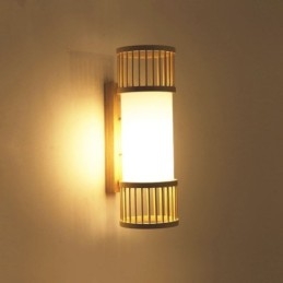 Vertikal Bambusvegglampe Kreativ Rund Vegglampe Nattbordslampe Trappebelysning