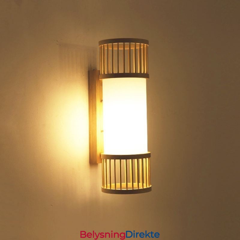 Vertikal Bambusvegglampe Kreativ Rund Vegglampe Nattbordslampe Trappebelysning