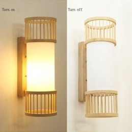 Vertikal Bambusvegglampe Kreativ Rund Vegglampe Nattbordslampe Trappebelysning