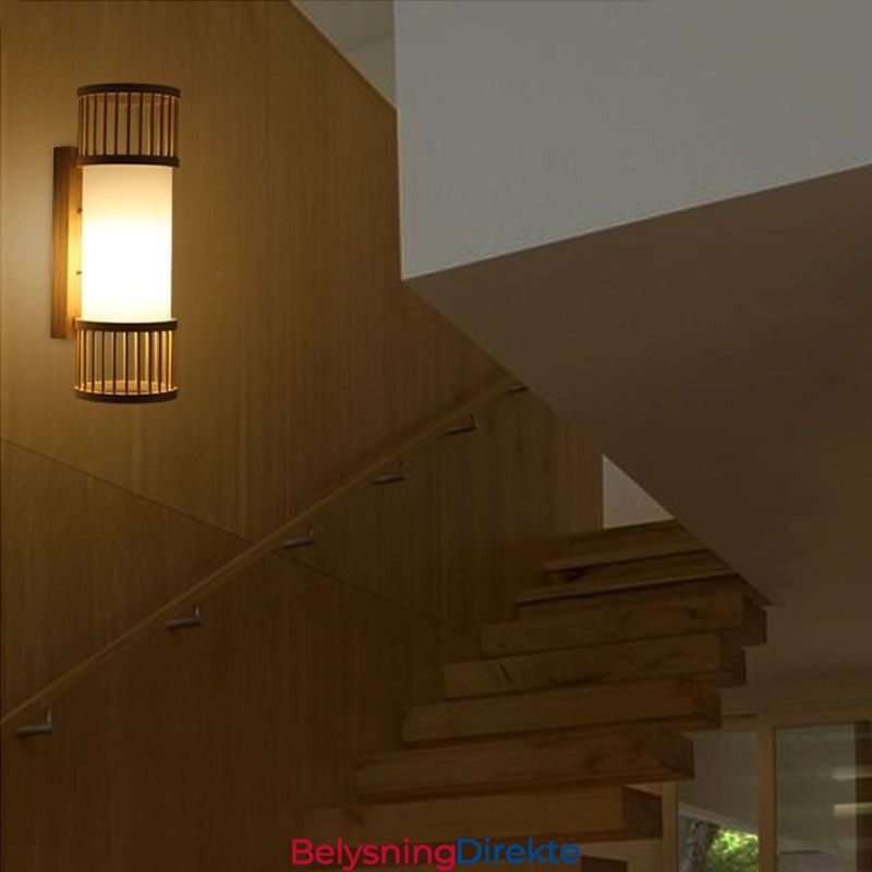 Vertikal Bambusvegglampe Kreativ Rund Vegglampe Nattbordslampe Trappebelysning