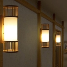 Vertikal Bambusvegglampe Kreativ Rund Vegglampe Nattbordslampe Trappebelysning