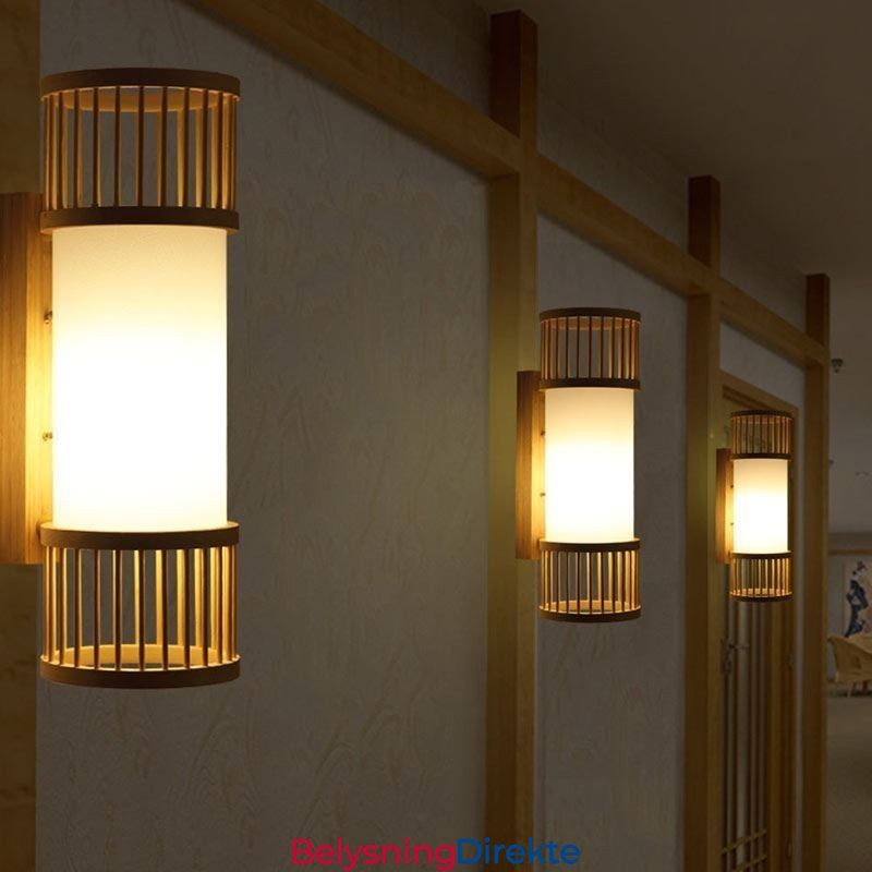 Vertikal Bambusvegglampe Kreativ Rund Vegglampe Nattbordslampe Trappebelysning