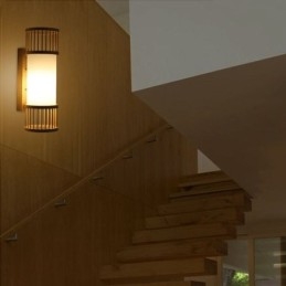 Vertikal Bambusvegglampe Kreativ Rund Vegglampe Nattbordslampe Trappebelysning