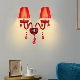 Europeisk Vegglampe I Krystall, Rød Farge