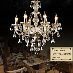Lysekrone I Konjakkfarget Krystall, Moderne, 6 Lys, Samtidskunst, Glass