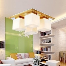 Eiketaklampe Med Fire Lys I Eik Og Glass 220~240V (Hy9024)