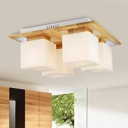 Eiketaklampe Med Fire Lys I Eik Og Glass 220~240V (Hy9024)