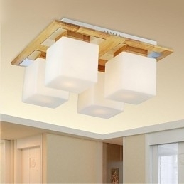Eiketaklampe Med Fire Lys I Eik Og Glass 220~240V (Hy9024)