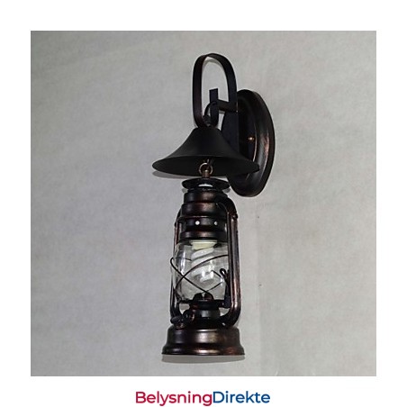 Vintage Svart Metalllyktvegglampe Med Én Lyspære