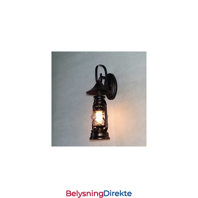 Vintage Svart Metalllyktvegglampe Med Én Lyspære