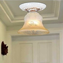 Hvit Innfelt Lampe Med Mønster I Glass, Håndforgylt, Europeisk Retroklassiker