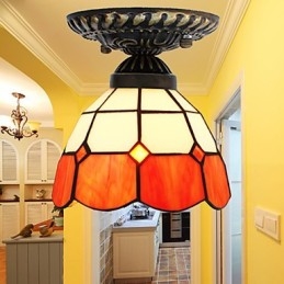 17 * Europeisk Landlig Kreativ Kunst Farget Glass Absorberer Kuppellampelys