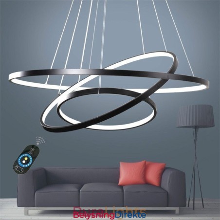 Dimbar Pendellampe Med Fjernkontroll, Moderne Design, Tre Ringer