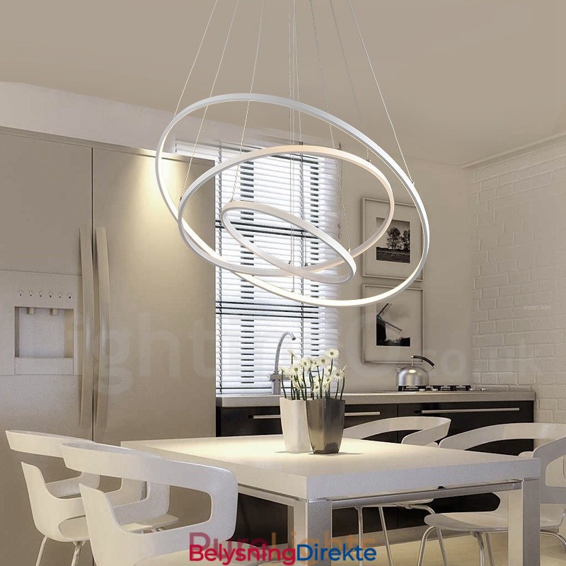 Dimbar Pendellampe Med Fjernkontroll, Moderne Design, Tre Ringer