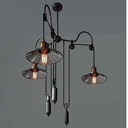 Vintage Pully Pendellampe Med 3 Øyer I Metall Og Innvendig Skjerm I Glass