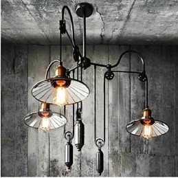 Vintage Pully Pendellampe Med 3 Øyer I Metall Og Innvendig Skjerm I Glass