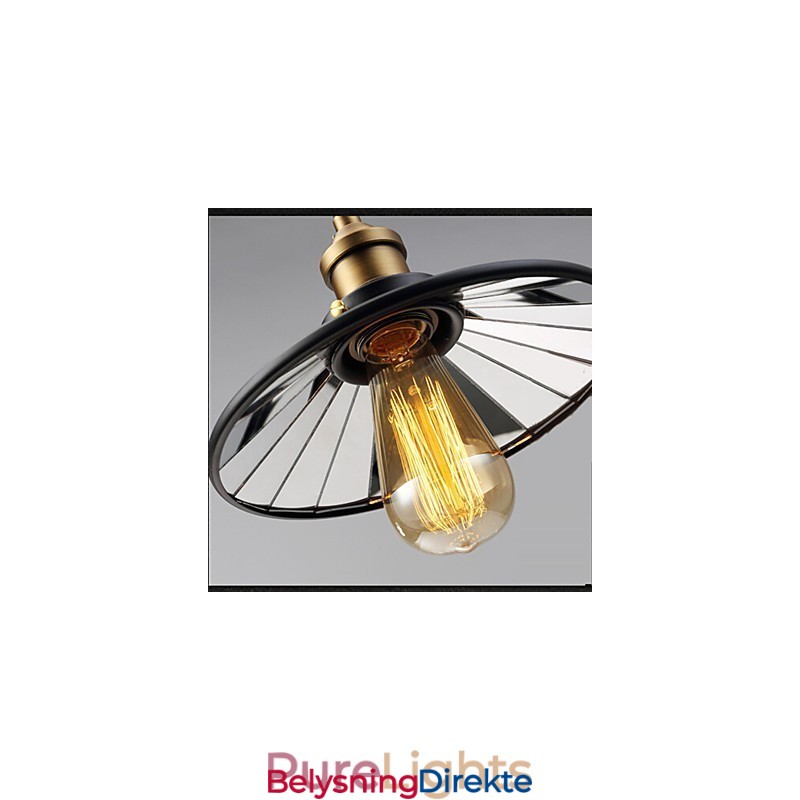 Vintage Pully Pendellampe Med 3 Øyer I Metall Og Innvendig Skjerm I Glass