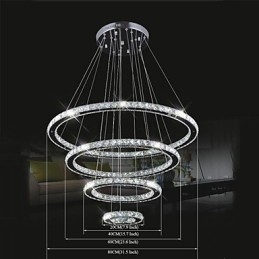 Krystall Pendellampe I Tak, Klar Krystall, Rund, 4 Ringer, 40 Cm, 60 Cm, 80 Cm, Armaturer