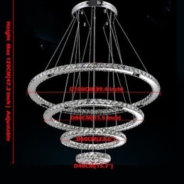 Moderne Pendellampe I Klar Krystall, Lysekrone Til Taket, D100 Cm + D80 Cm + D60 Cm + D40 Cm