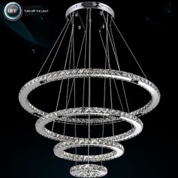 Moderne Pendellampe I Klar Krystall, Lysekrone Til Taket, D100 Cm + D80 Cm + D60 Cm + D40 Cm