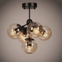 Lysekrone Med 5 Lys I Glass, Kuleformet, Retro, Utendørs, Garasje, Metall