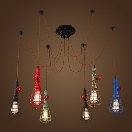 6 Lys Vintage Pendellampe Med Vannpipedesign