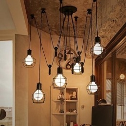 Metallpendellampe Med 6 Lys I Landlig Design