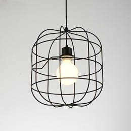 Mini Kunstnerisk Fuglebur-Pendellampe Med 1 Lys, Moderne Enkelhetsfinish, Svart Og Hvitt Metall, Karbonstål