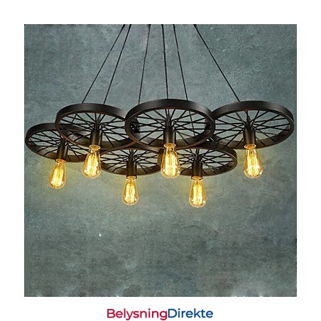 Loft Pendellampe Med Hjul, Lysekrone, Rustikk, Vintage, Retro, Landlig, Spisestue, Metall + Maling