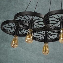 Loft Pendellampe Med Hjul, Lysekrone, Rustikk, Vintage, Retro, Landlig, Spisestue, Metall + Maling