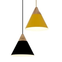 Mini Kunstnerisk Kjegleformet Pendellampe Med 1 Lys, Moderne Enkelhetsfinish, Svart, Hvit, Gul, Aluminium Og Trepinne